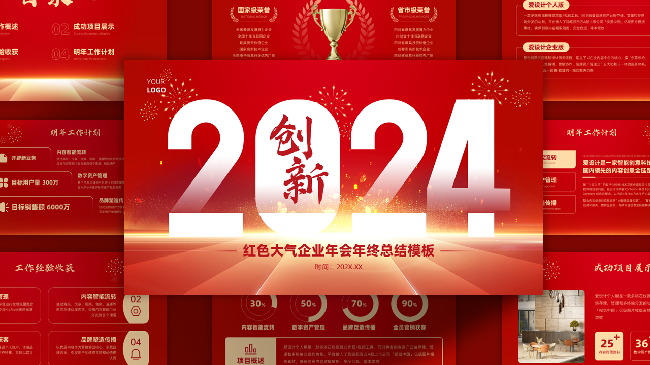 红色大气企业年会年终总结PPT模板