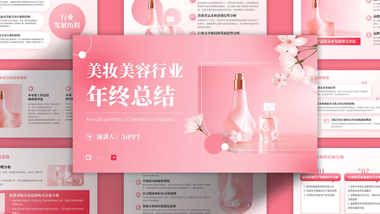 浪漫时尚美妆美容年终总结PPT模板