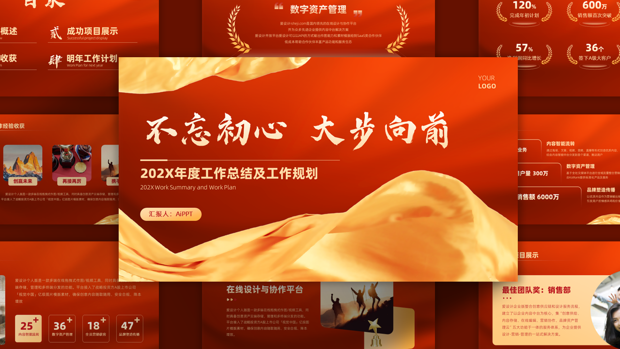 红金大气政务工作年终总结PPT模板
