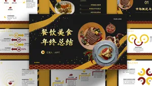 黑金中国风餐饮美食年终总结PPT模板