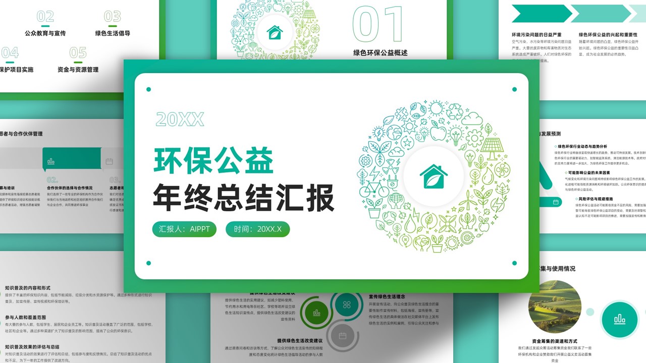 扁平简约环保公益年终总结汇报PPT模板