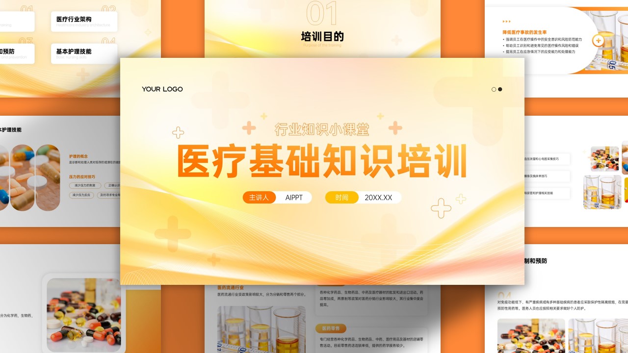 黄色医疗基础知识培训PPT模板