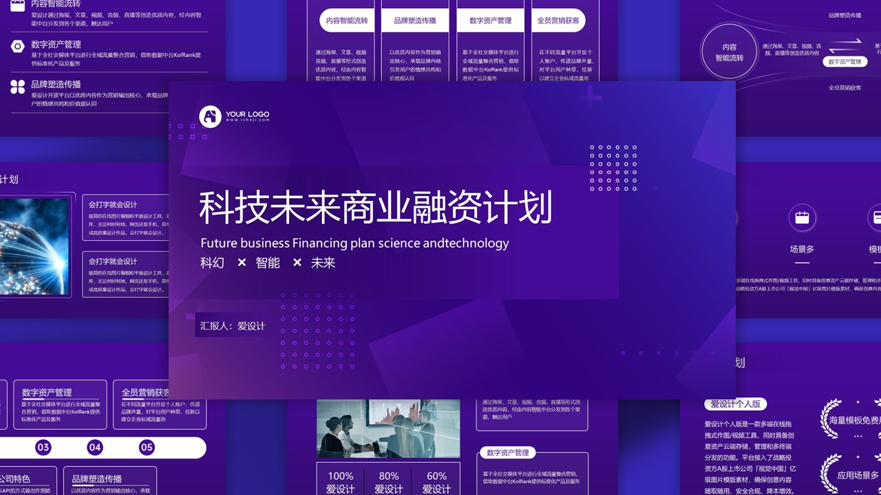 简约高级紫色渐变扁平风商业计划主题ppt模板