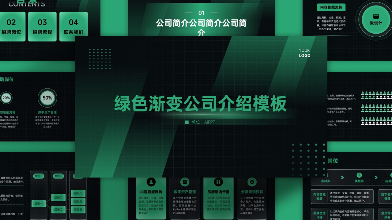 扁平风绿色渐变企业介绍PPT模板
