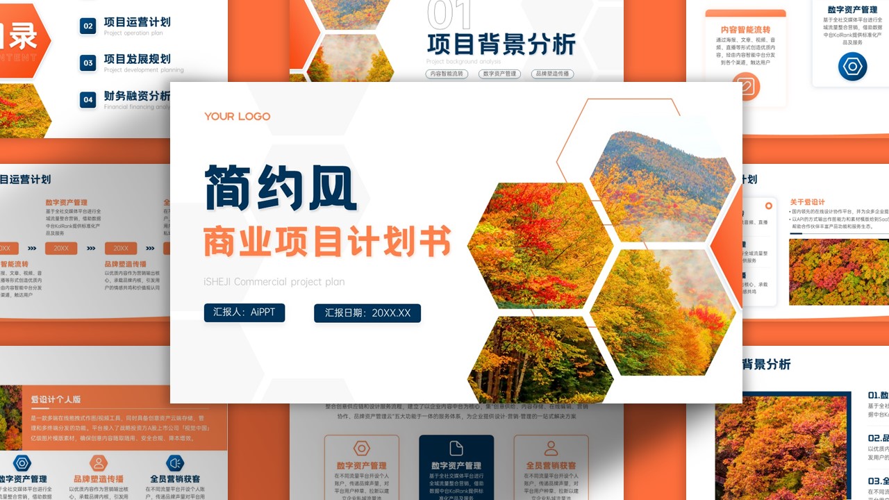 橙色扁平简约商业计划书PPT模板