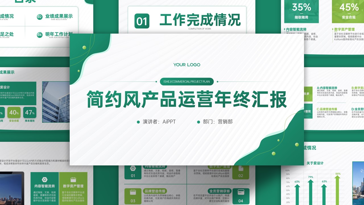 时尚简约风年终汇报PPT模板